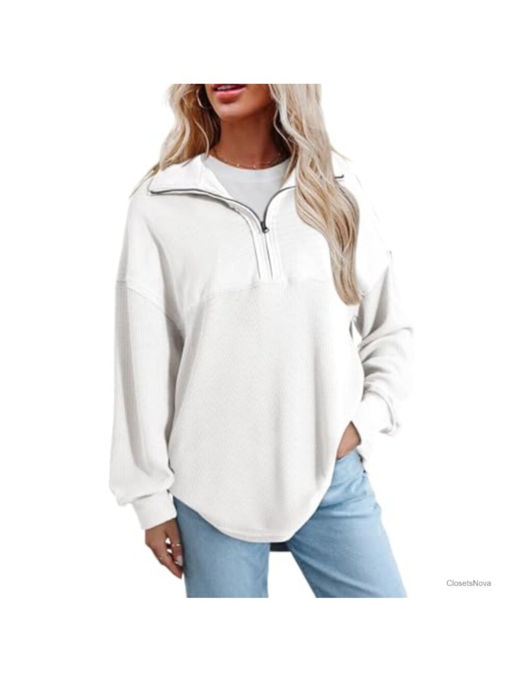 Women's Half Zip Oversized Sweatshirt Drop Shoulder Pullover Casual Fall Top